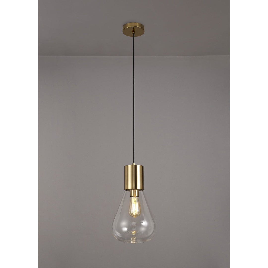 Nelson Lighting NL81339 Olivia Narrow Pendant 1 Light Ancient Brass/Clear Glass