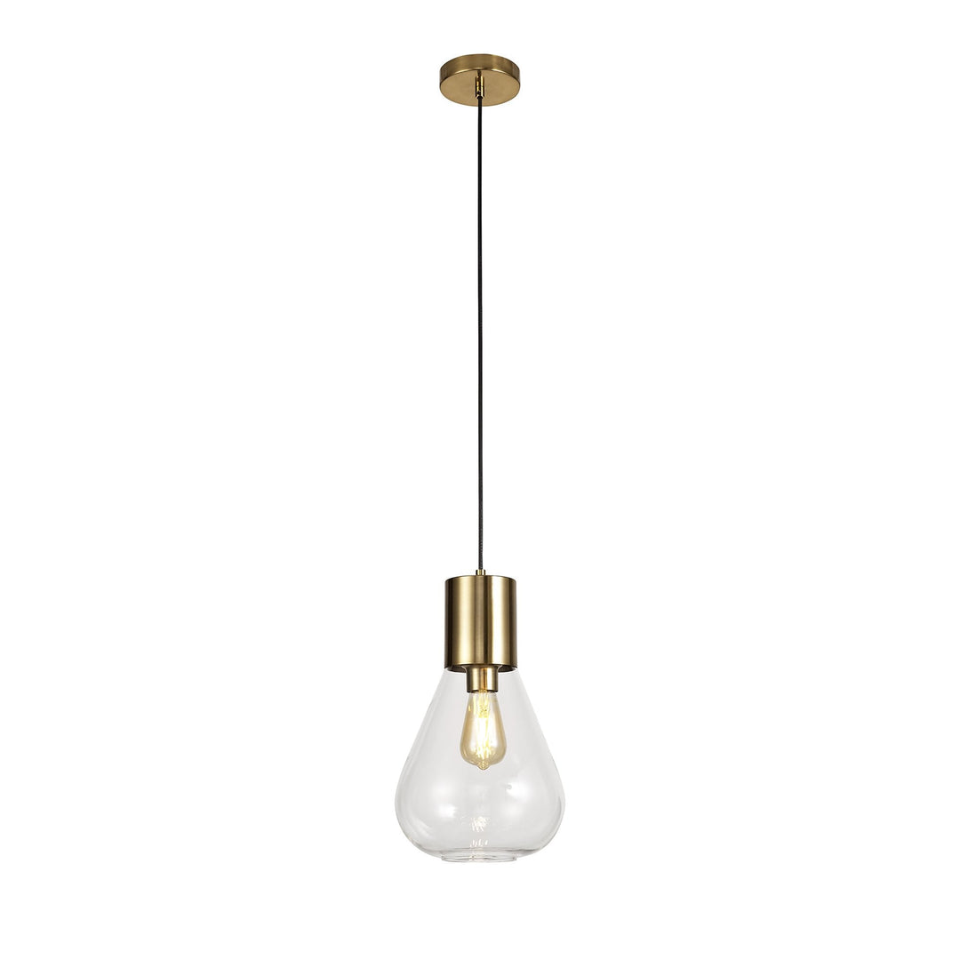 Nelson Lighting NL81339 Olivia Narrow Pendant 1 Light Ancient Brass/Clear Glass