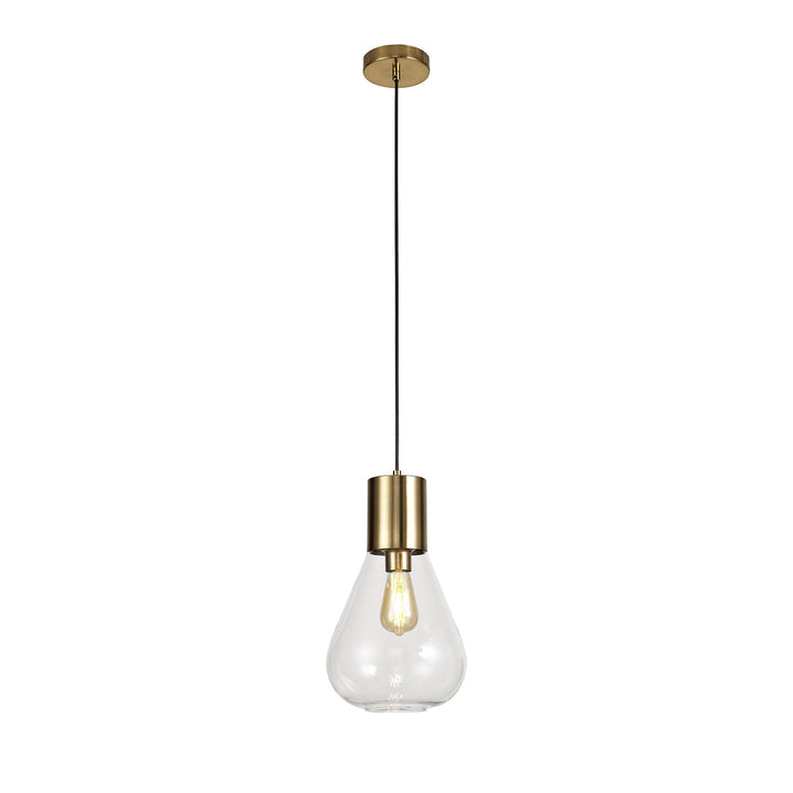 Nelson Lighting NL81339 Olivia Narrow Pendant 1 Light Ancient Brass/Clear Glass