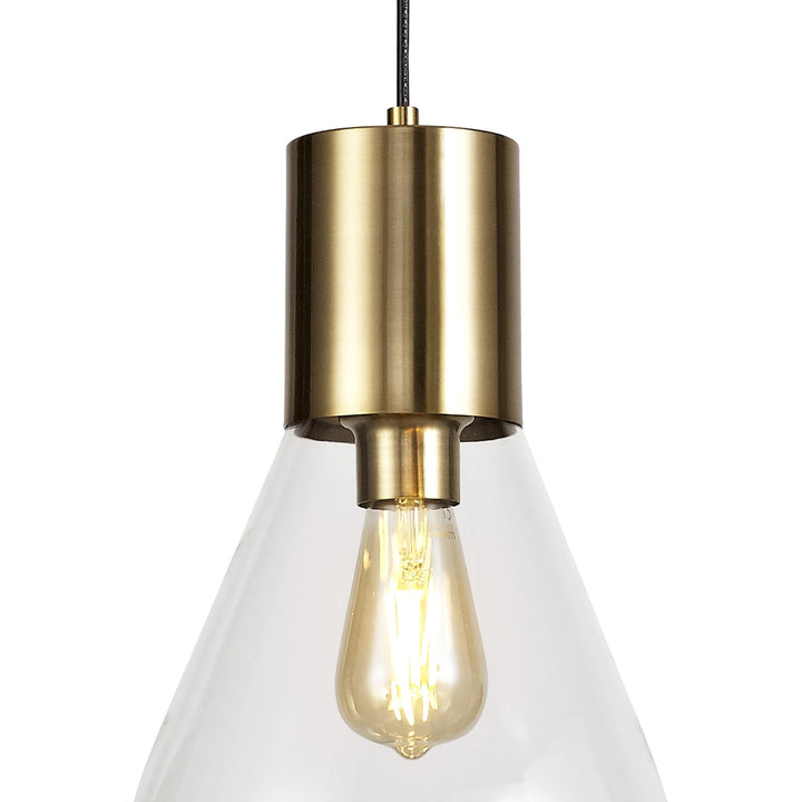 Nelson Lighting NL81339 Olivia Narrow Pendant 1 Light Ancient Brass/Clear Glass