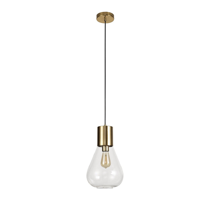 Nelson Lighting NL81339 Olivia Narrow Pendant 1 Light Ancient Brass/Clear Glass