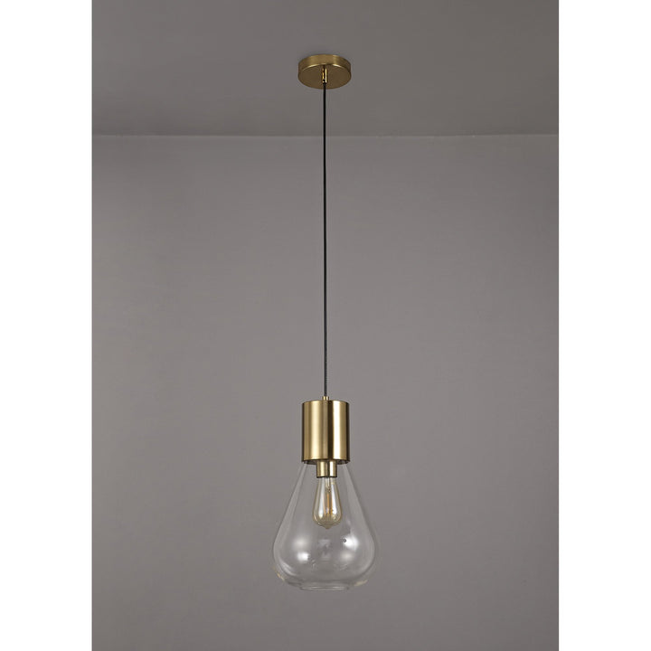 Nelson Lighting NL81339 Olivia Narrow Pendant 1 Light Ancient Brass/Clear Glass