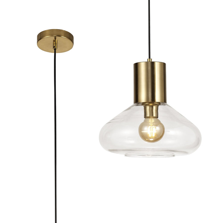 Nelson Lighting NL81349 Olivia Wide Pendant 1 Light Ancient Brass/Clear Glass