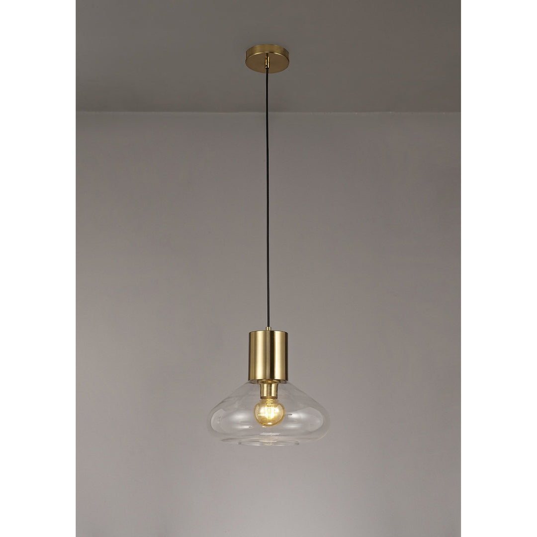 Nelson Lighting NL81349 Olivia Wide Pendant 1 Light Ancient Brass/Clear Glass