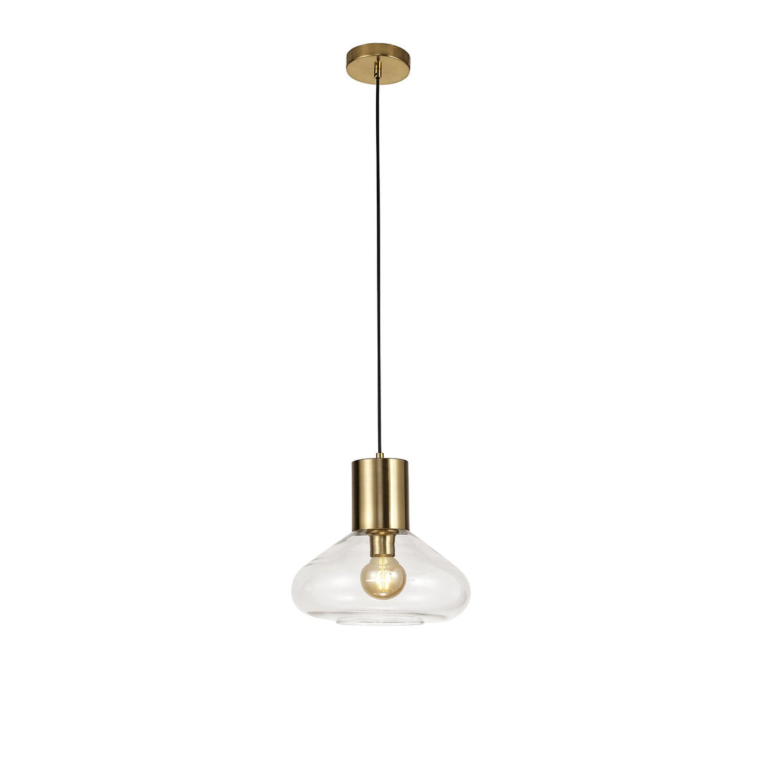 Nelson Lighting NL81349 Olivia Wide Pendant 1 Light Ancient Brass/Clear Glass