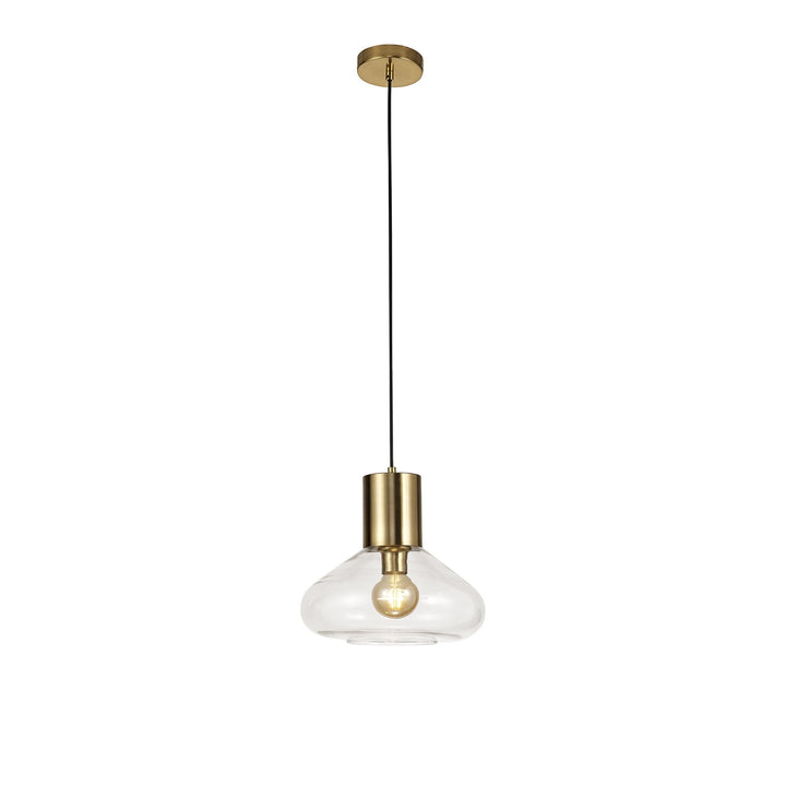 Nelson Lighting NL81349 Olivia Wide Pendant 1 Light Ancient Brass/Clear Glass