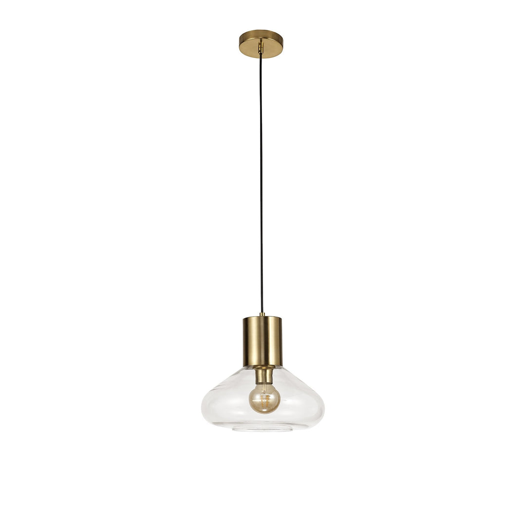 Nelson Lighting NL81349 Olivia Wide Pendant 1 Light Ancient Brass/Clear Glass