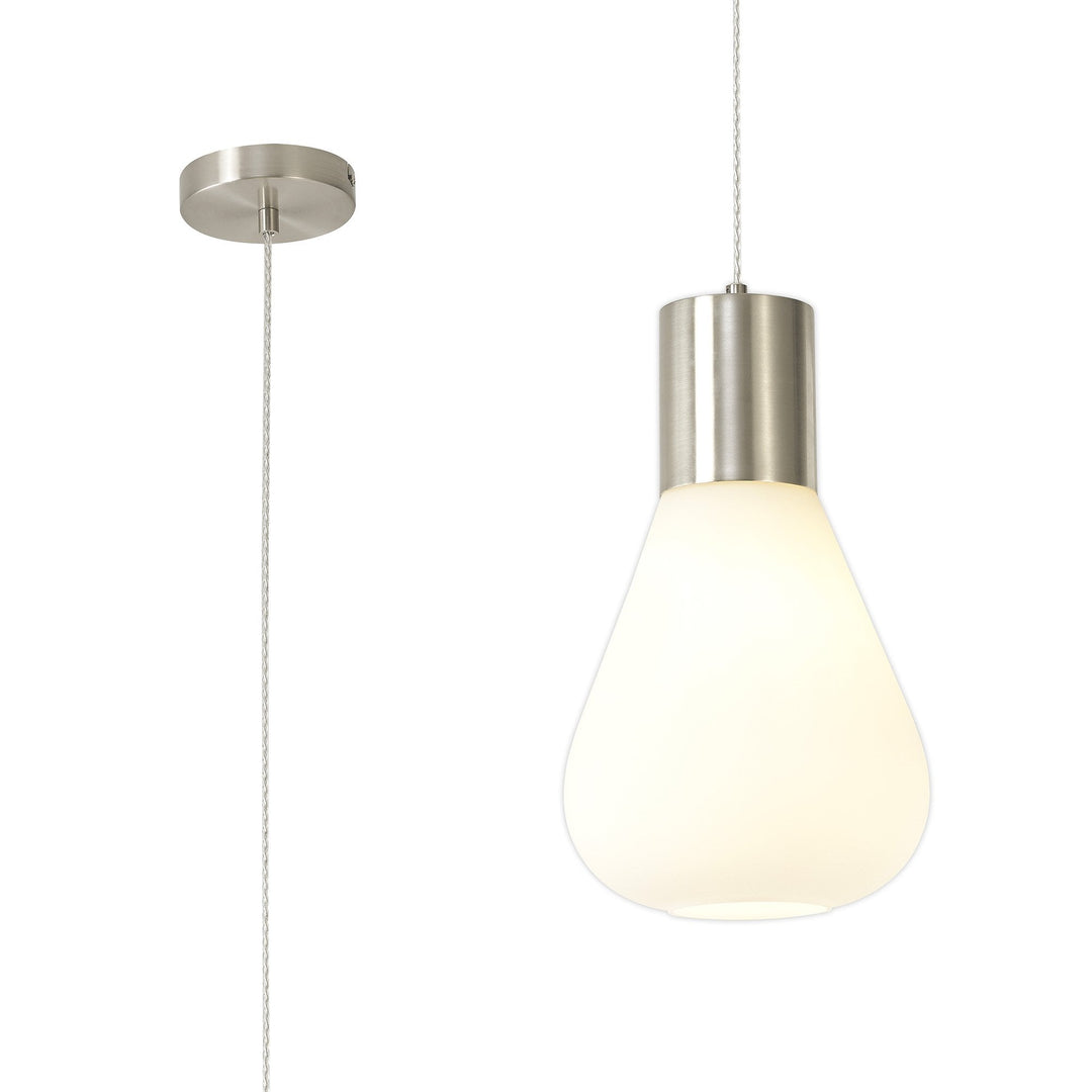 Nelson Lighting NL84639 Olivia Narrow Pendant Satin Nickel/Opal Glass & Clear Twisted Cable