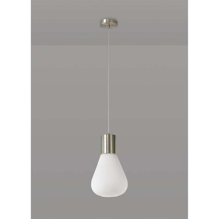 Nelson Lighting NL84639 Olivia Narrow Pendant Satin Nickel/Opal Glass & Clear Twisted Cable