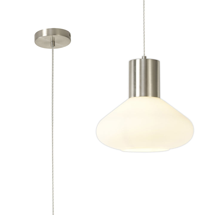 Nelson Lighting NL84649 Olivia Wide Pendant Satin Nickel/Opal Glass & Clear Twisted Cable