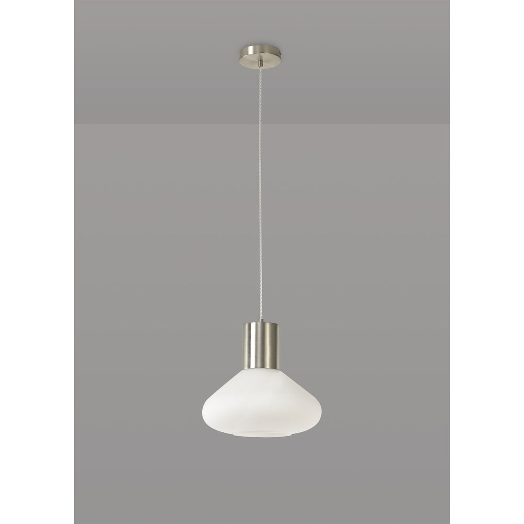 Nelson Lighting NL84649 Olivia Wide Pendant Satin Nickel/Opal Glass & Clear Twisted Cable