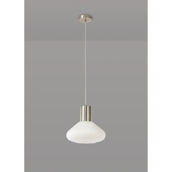 Nelson Lighting NL84649 Olivia Wide Pendant Satin Nickel/Opal Glass & Clear Twisted Cable