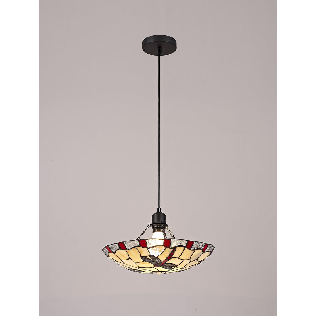 Nelson Lighting NLK01389 Oonagh 1 Light Pendant With 35cm Tiffany Shade Red/Chrome/Clear Crystal/Black