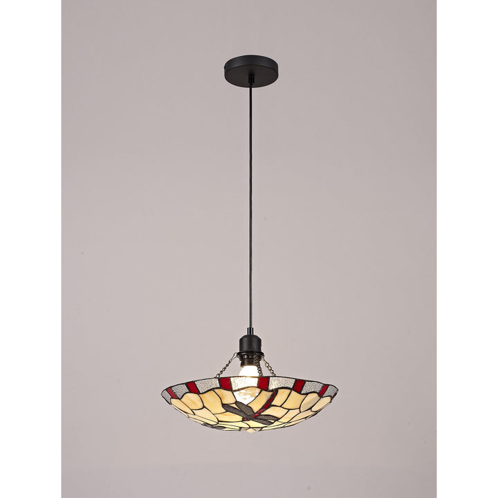 Nelson Lighting NLK01389 Oonagh 1 Light Pendant With 35cm Tiffany Shade Red/Chrome/Clear Crystal/Black