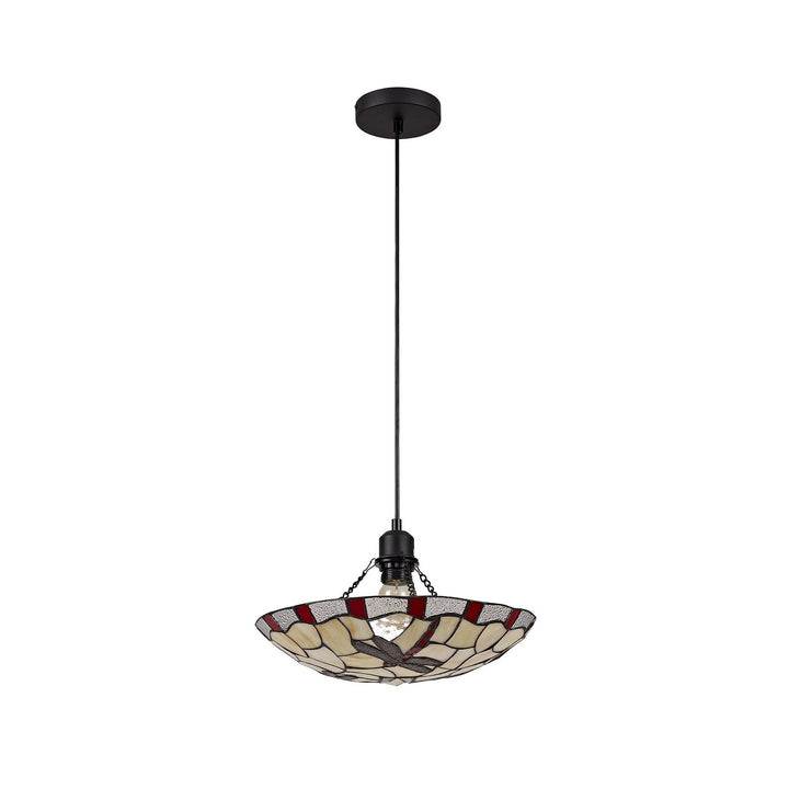 Nelson Lighting NLK01389 Oonagh 1 Light Pendant With 35cm Tiffany Shade Red/Chrome/Clear Crystal/Black