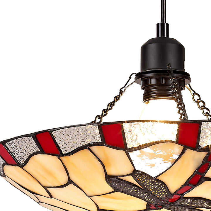 Nelson Lighting NLK01389 Oonagh 1 Light Pendant With 35cm Tiffany Shade Red/Chrome/Clear Crystal/Black