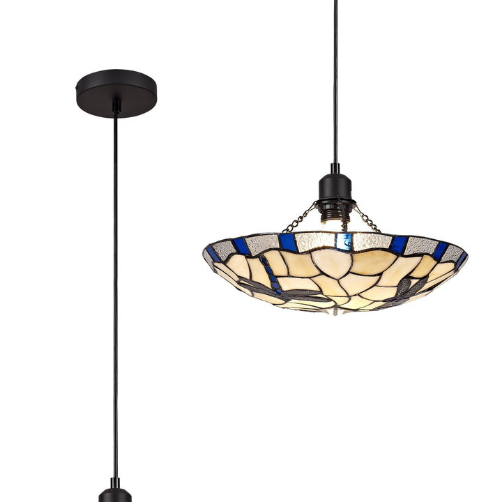 Nelson Lighting NLK01399 Oonagh 1 Light Pendant With 35cm Tiffany Shade Blue/Chrome/Clear Crystal/Black