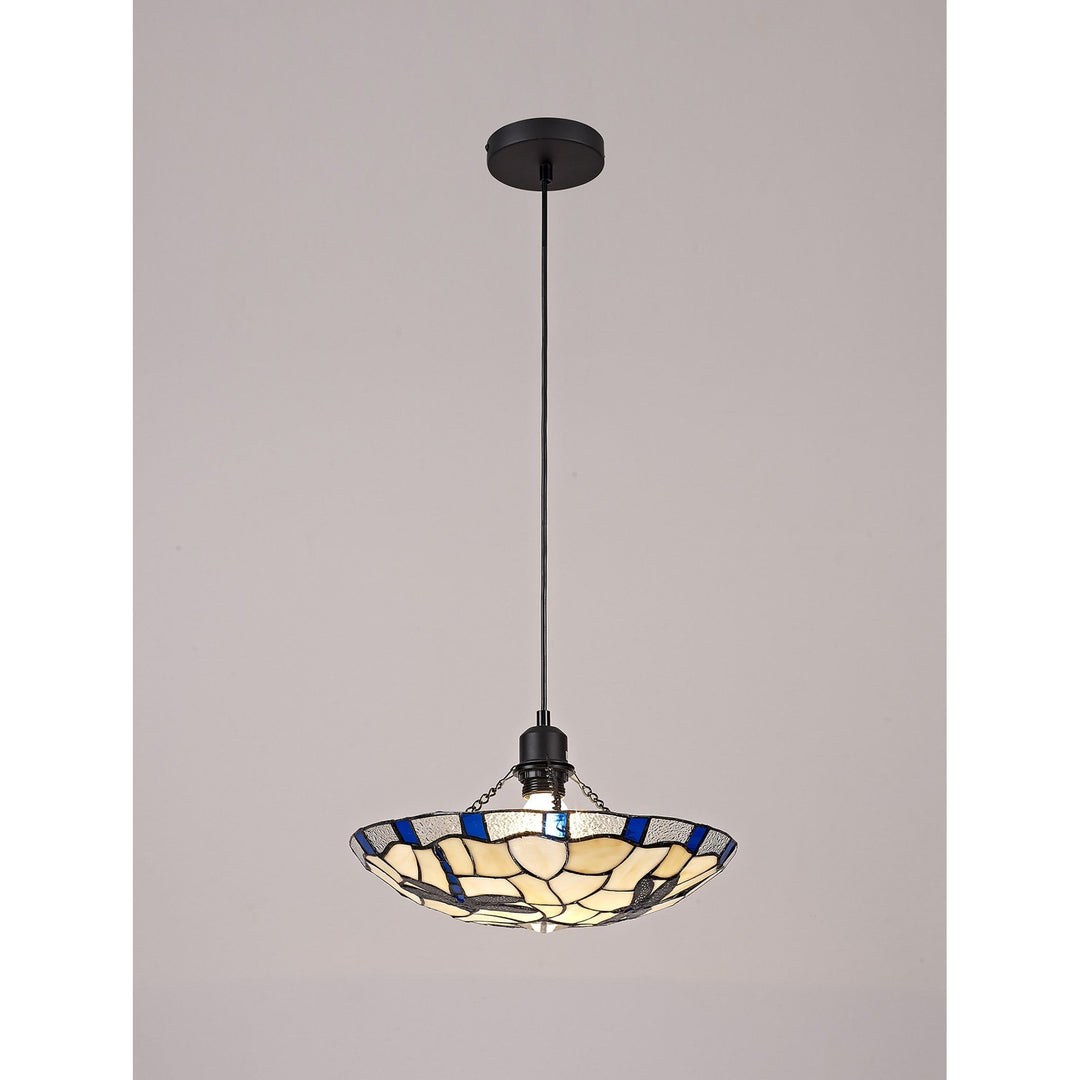 Nelson Lighting NLK01399 Oonagh 1 Light Pendant With 35cm Tiffany Shade Blue/Chrome/Clear Crystal/Black