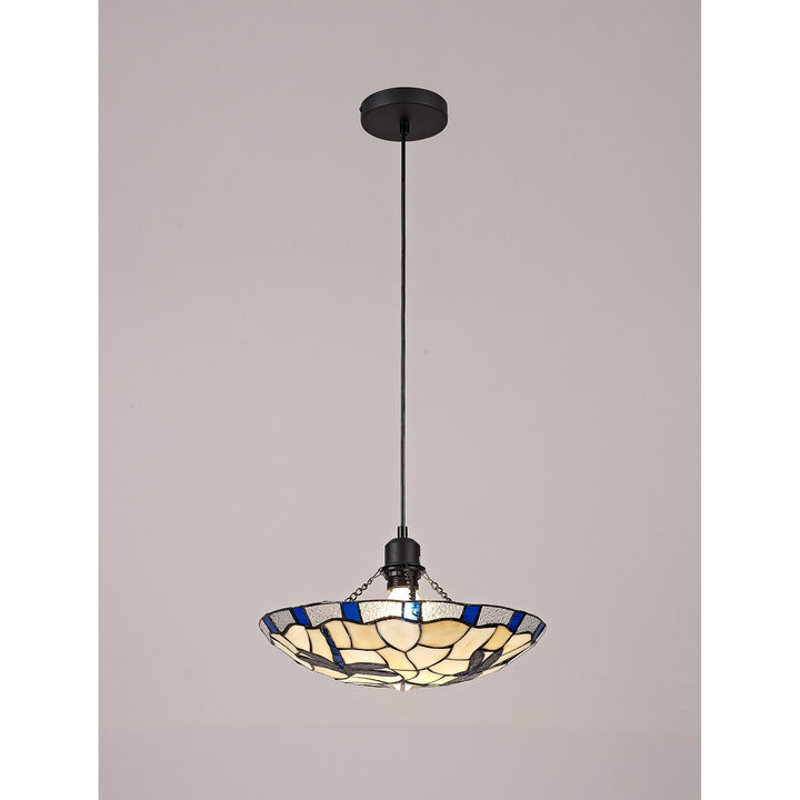 Nelson Lighting NLK01399 Oonagh 1 Light Pendant With 35cm Tiffany Shade Blue/Chrome/Clear Crystal/Black