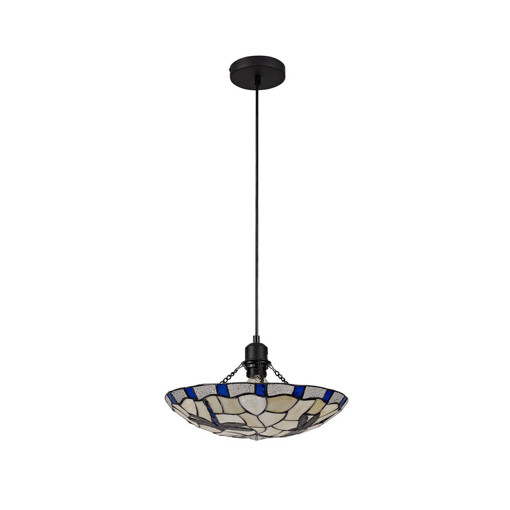 Nelson Lighting NLK01399 Oonagh 1 Light Pendant With 35cm Tiffany Shade Blue/Chrome/Clear Crystal/Black