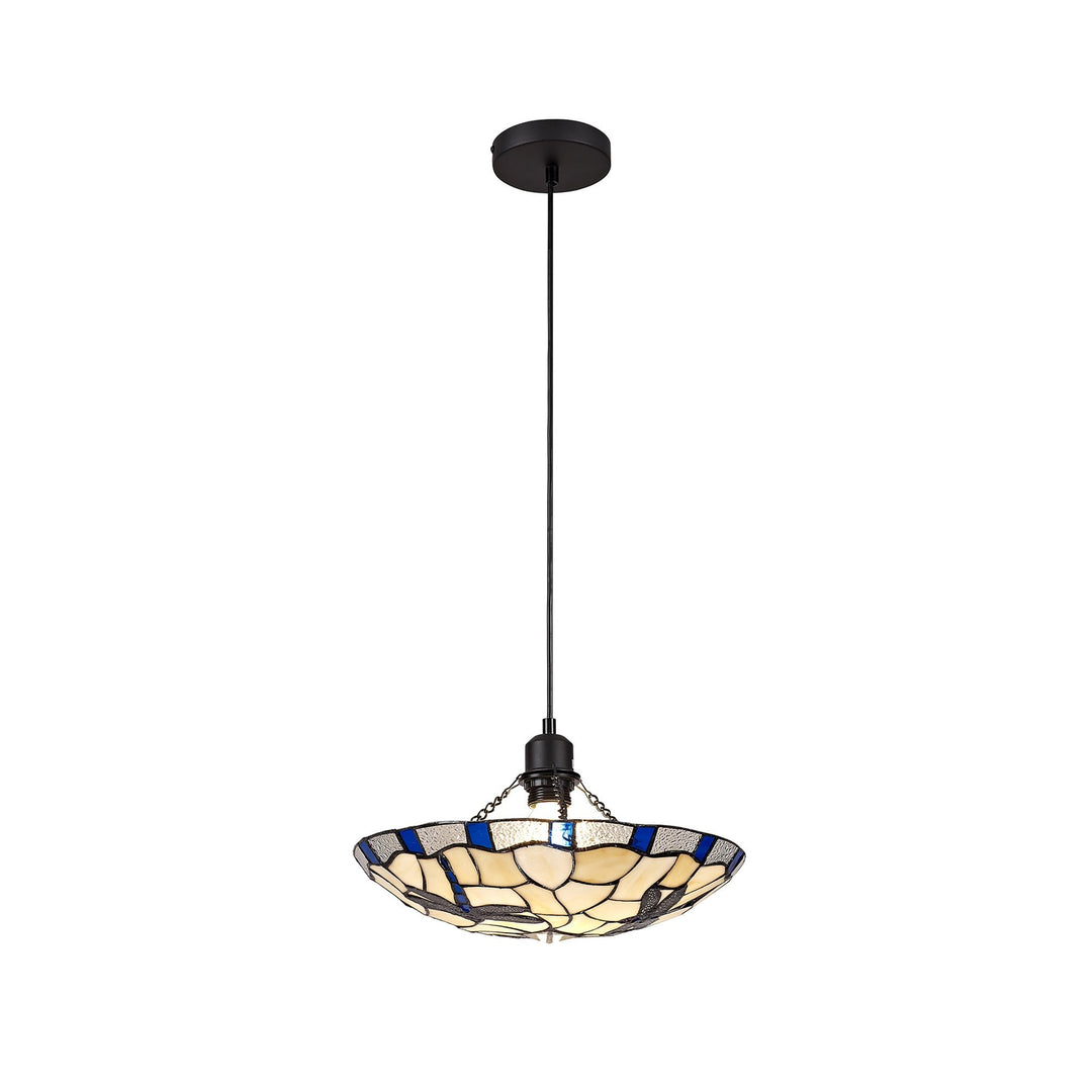 Nelson Lighting NLK01399 Oonagh 1 Light Pendant With 35cm Tiffany Shade Blue/Chrome/Clear Crystal/Black