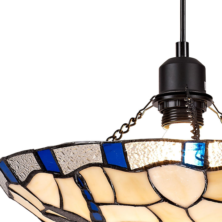 Nelson Lighting NLK01399 Oonagh 1 Light Pendant With 35cm Tiffany Shade Blue/Chrome/Clear Crystal/Black