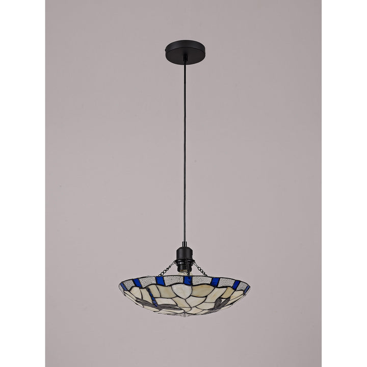 Nelson Lighting NLK01399 Oonagh 1 Light Pendant With 35cm Tiffany Shade Blue/Chrome/Clear Crystal/Black