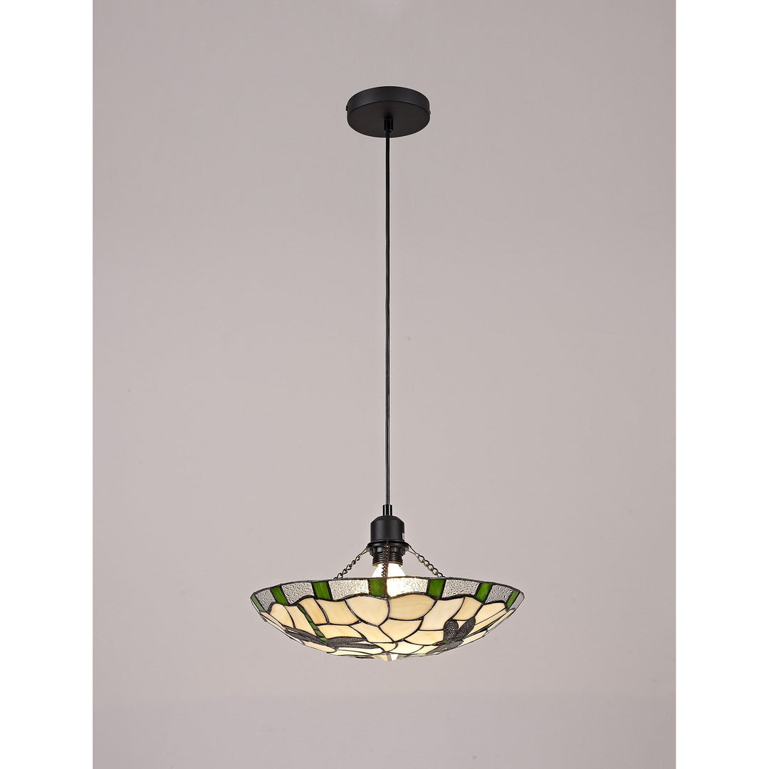 Nelson Lighting NLK01409 Oonagh 1 Light Pendant With 35cm Tiffany Shade Green/Chrome/Clear Crystal/Black