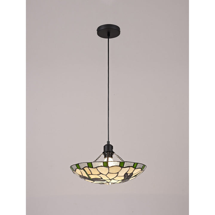 Nelson Lighting NLK01409 Oonagh 1 Light Pendant With 35cm Tiffany Shade Green/Chrome/Clear Crystal/Black