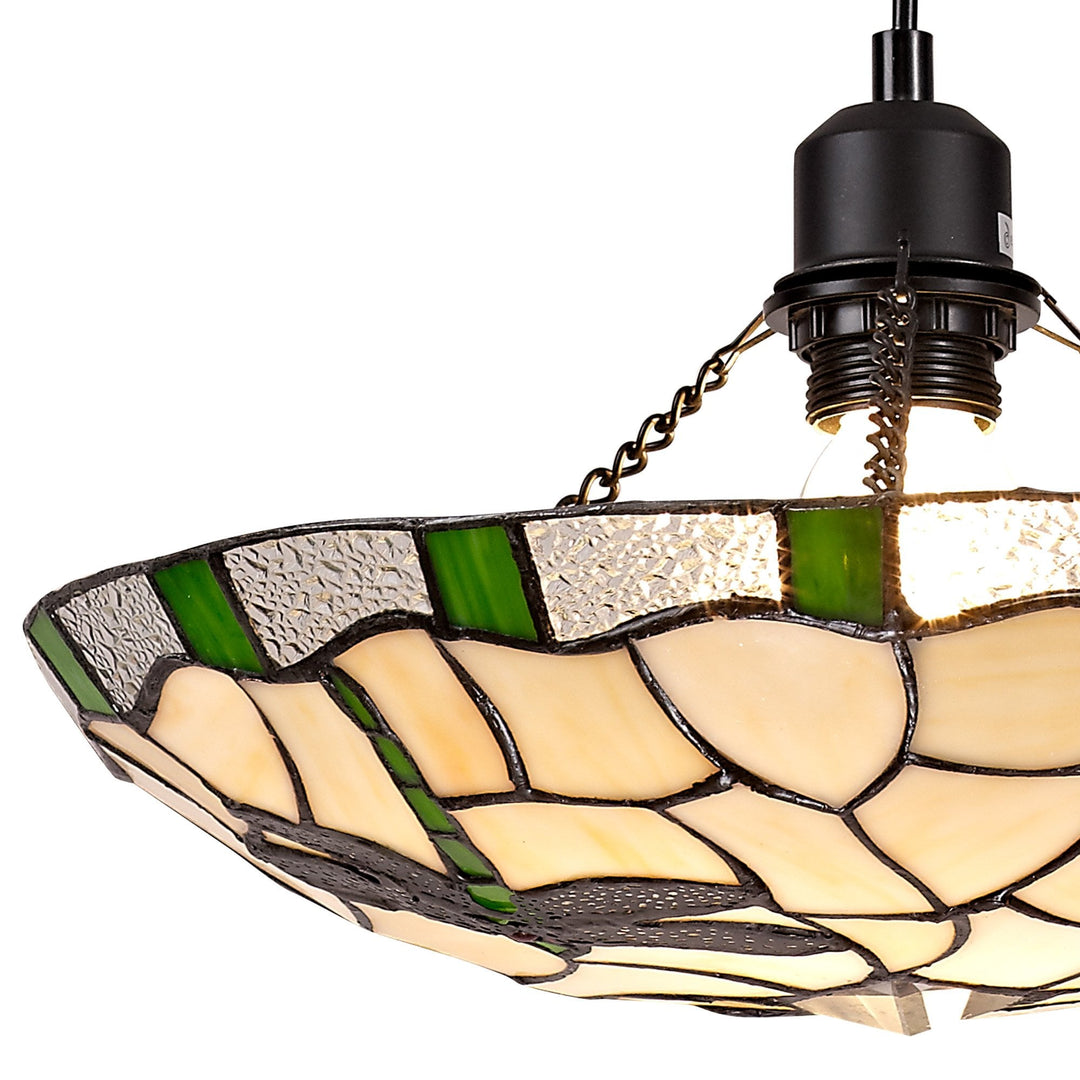 Nelson Lighting NLK01409 Oonagh 1 Light Pendant With 35cm Tiffany Shade Green/Chrome/Clear Crystal/Black