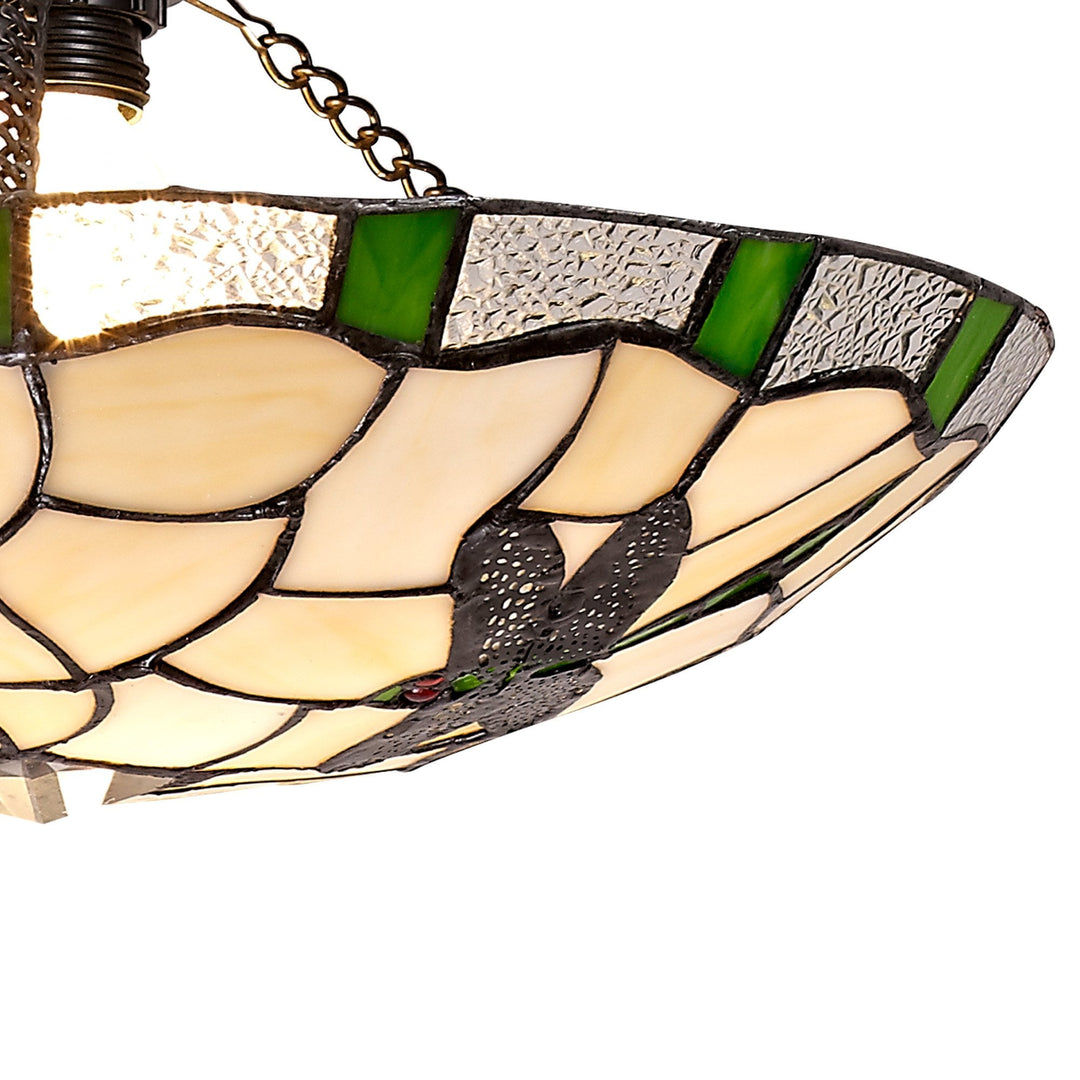 Nelson Lighting NLK01409 Oonagh 1 Light Pendant With 35cm Tiffany Shade Green/Chrome/Clear Crystal/Black