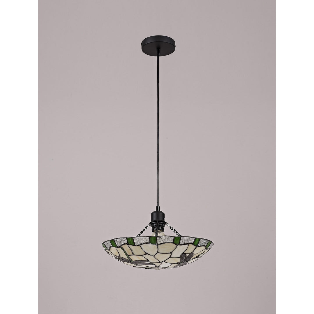 Nelson Lighting NLK01409 Oonagh 1 Light Pendant With 35cm Tiffany Shade Green/Chrome/Clear Crystal/Black