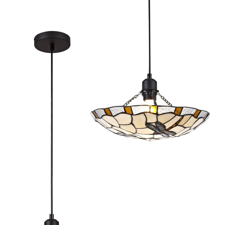 Nelson Lighting NLK01419 Oonagh 1 Light Pendant With 35cm Tiffany Shade Amber/Chrome/Clear Crystal/Black