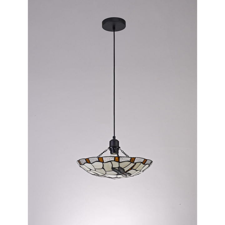 Nelson Lighting NLK01419 Oonagh 1 Light Pendant With 35cm Tiffany Shade Amber/Chrome/Clear Crystal/Black