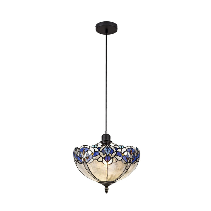 Nelson Lighting NLK01429 Ossie 1 Light Up Lighter Pendant With 30cm Tiffany Shade Blue/Clear Crystal/Black