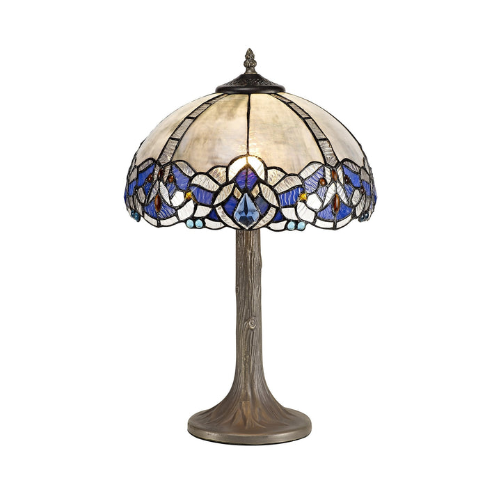 Nelson Lighting NLK01439 Ossie 1 Light Tree Like Table Lamp With 30cm Tiffany Shade Blue/Aged Antique Brass