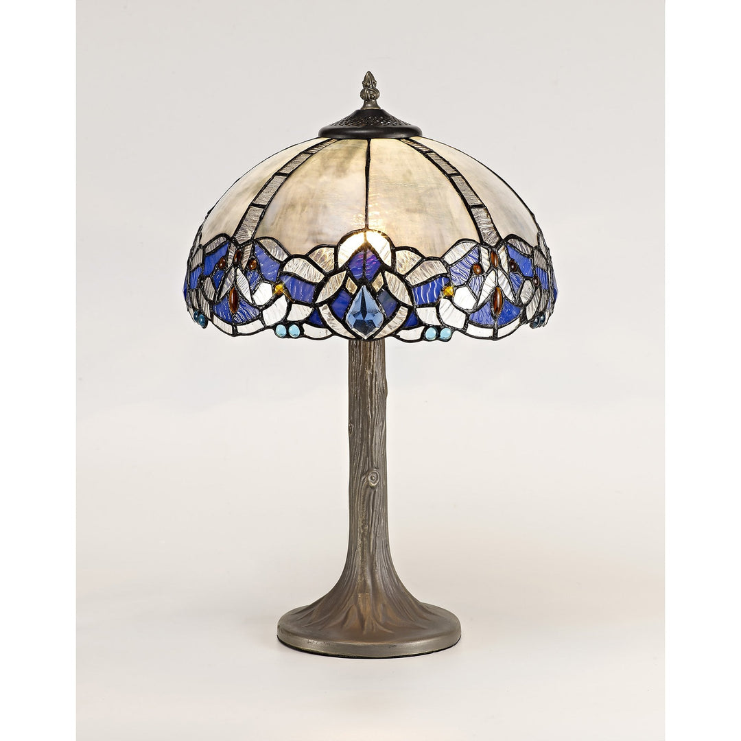 Nelson Lighting NLK01439 Ossie 1 Light Tree Like Table Lamp With 30cm Tiffany Shade Blue/Aged Antique Brass
