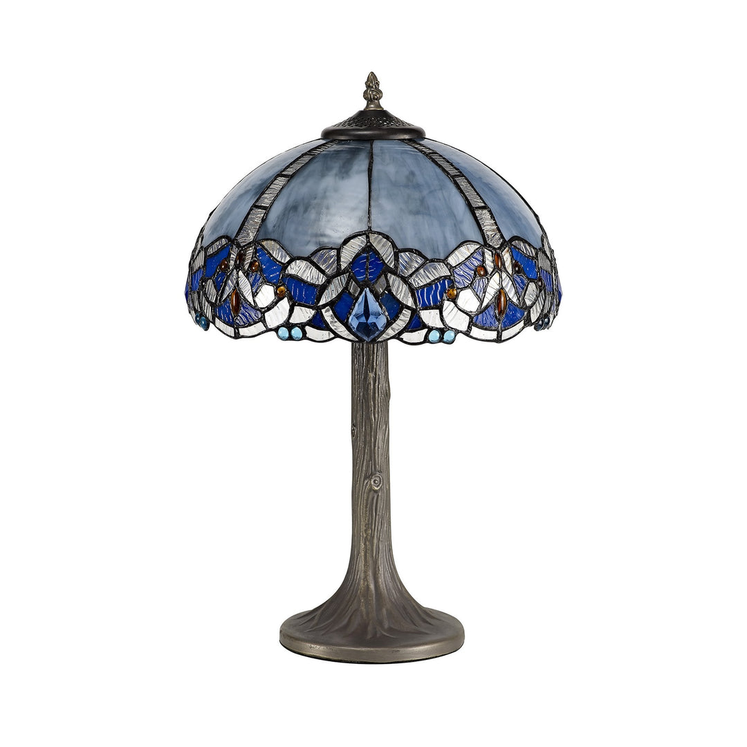 Nelson Lighting NLK01439 Ossie 1 Light Tree Like Table Lamp With 30cm Tiffany Shade Blue/Aged Antique Brass