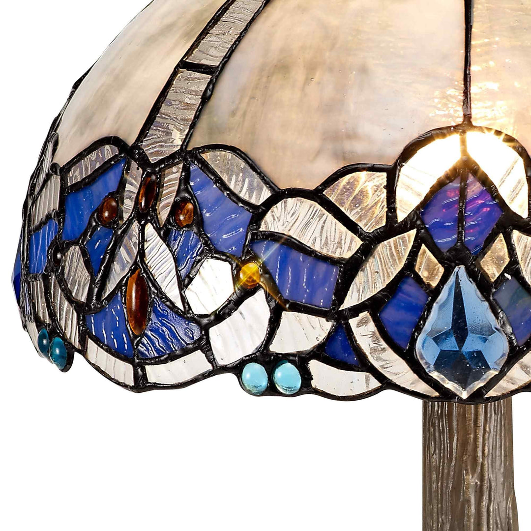 Nelson Lighting NLK01439 Ossie 1 Light Tree Like Table Lamp With 30cm Tiffany Shade Blue/Aged Antique Brass