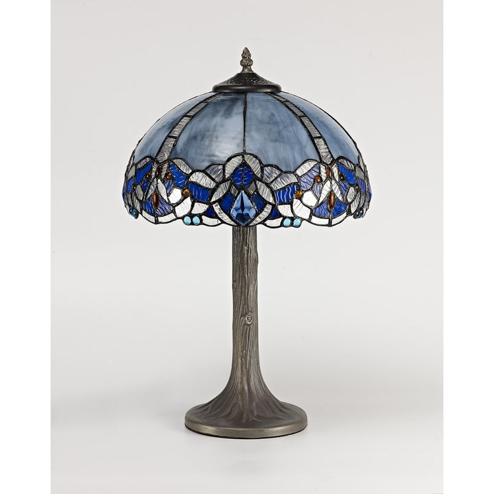 Nelson Lighting NLK01439 Ossie 1 Light Tree Like Table Lamp With 30cm Tiffany Shade Blue/Aged Antique Brass