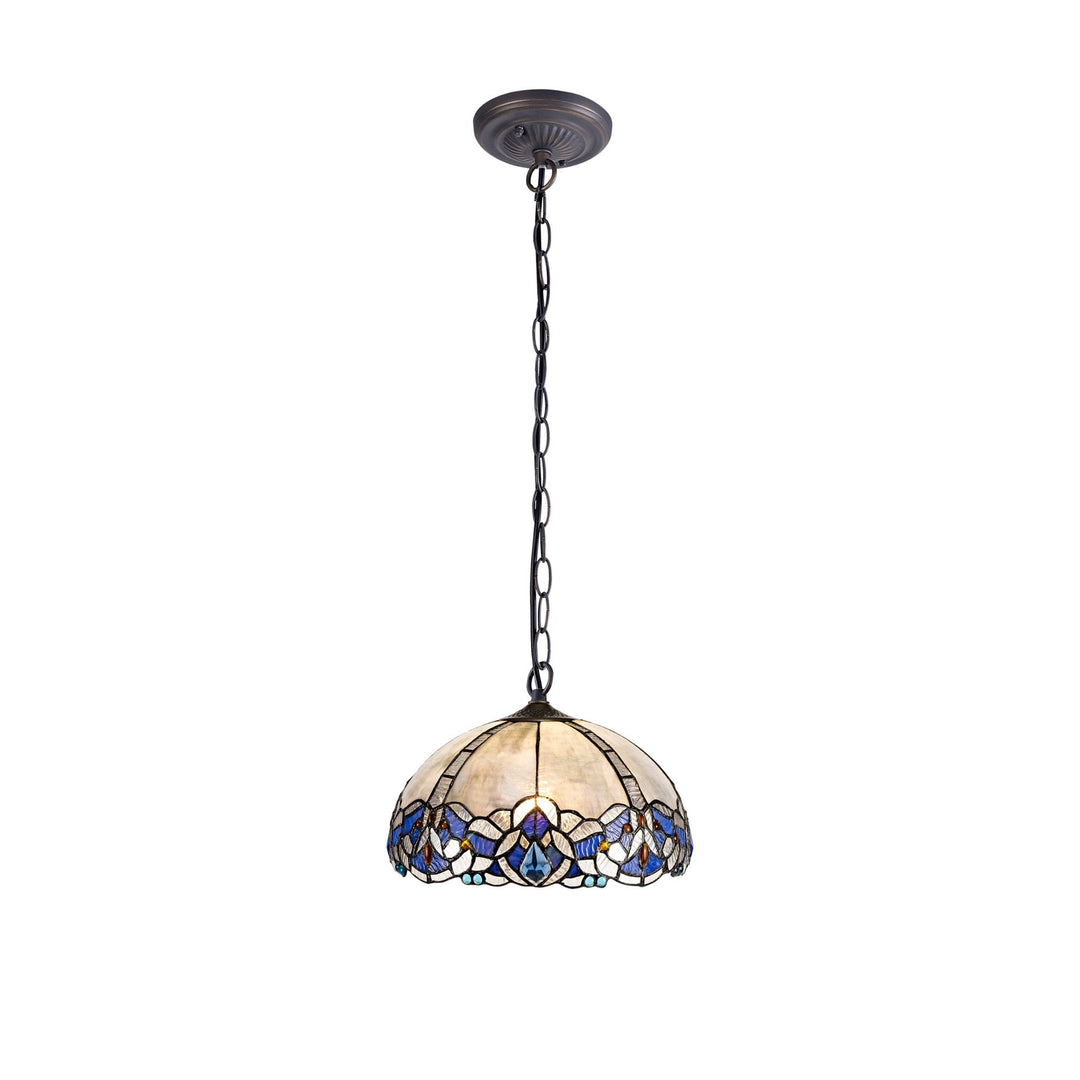 Nelson Lighting NLK01469 Ossie 1 Light Down Light Pendant With 30cm Tiffany Shade Blue/Aged Antique Brass