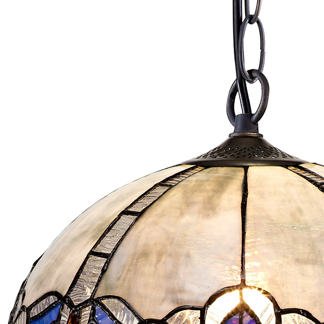 Nelson Lighting NLK01469 Ossie 1 Light Down Light Pendant With 30cm Tiffany Shade Blue/Aged Antique Brass