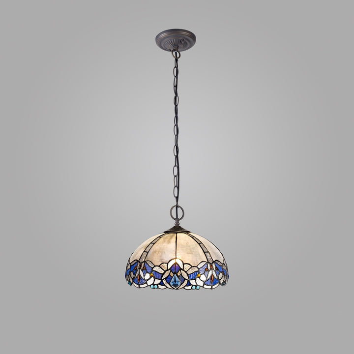 Nelson Lighting NLK01479 Ossie 2 Light Down Light Pendant With 30cm Tiffany Shade Blue/Aged Antique Brass