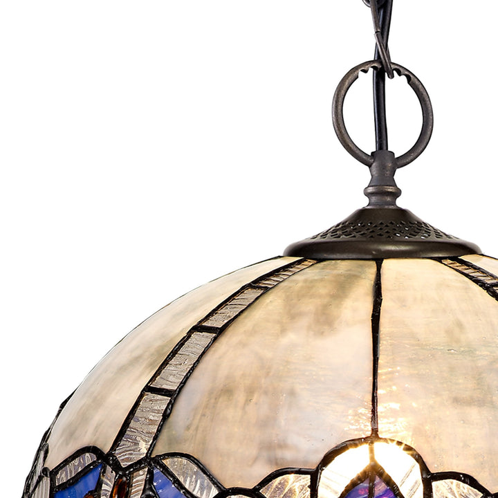 Nelson Lighting NLK01479 Ossie 2 Light Down Light Pendant With 30cm Tiffany Shade Blue/Aged Antique Brass