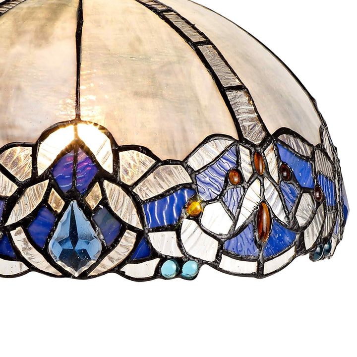 Nelson Lighting NLK01479 Ossie 2 Light Down Light Pendant With 30cm Tiffany Shade Blue/Aged Antique Brass