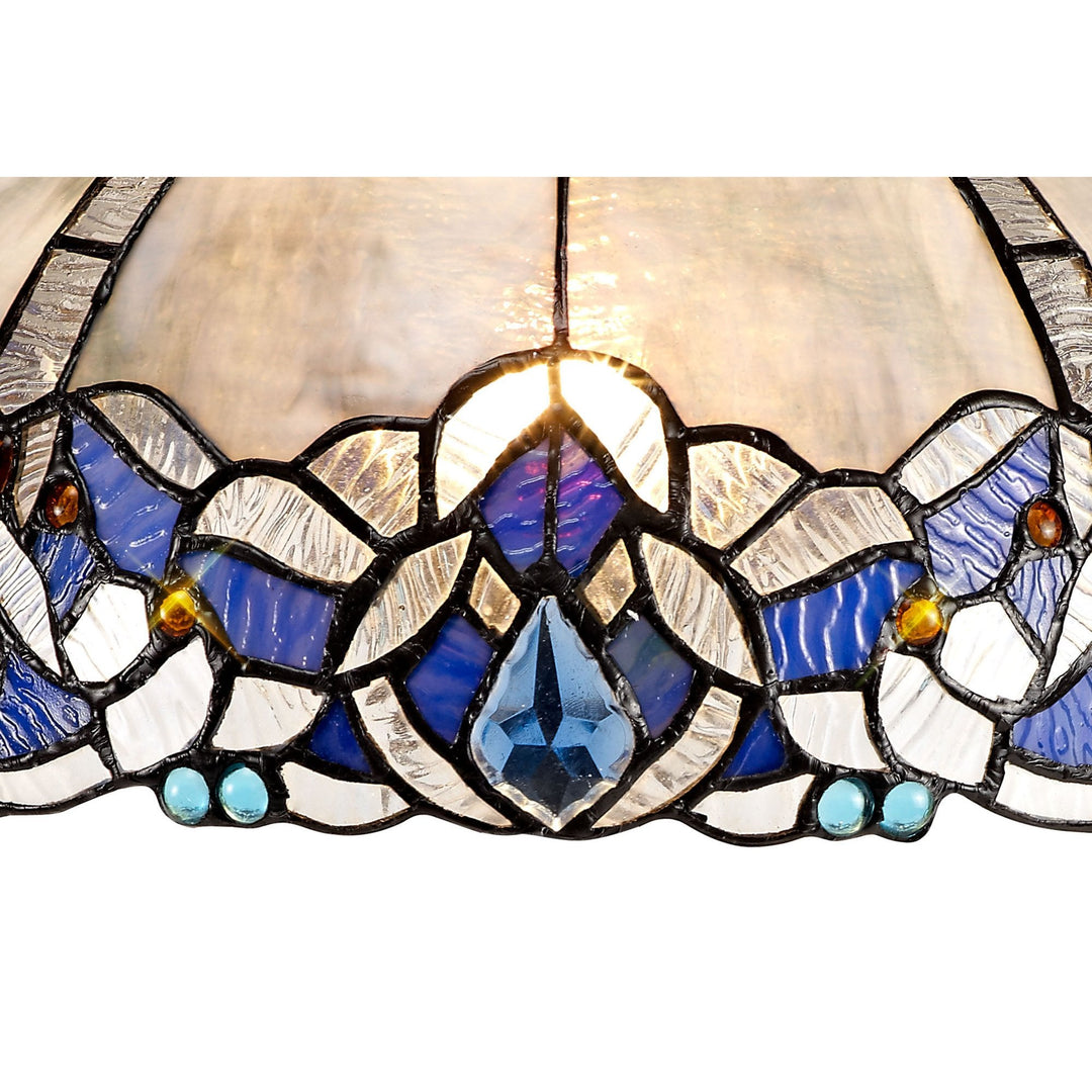 Nelson Lighting NLK01509 Ossie 3 Light Semi Ceiling With 30cm Tiffany Shade Blue/Aged Antique Brass