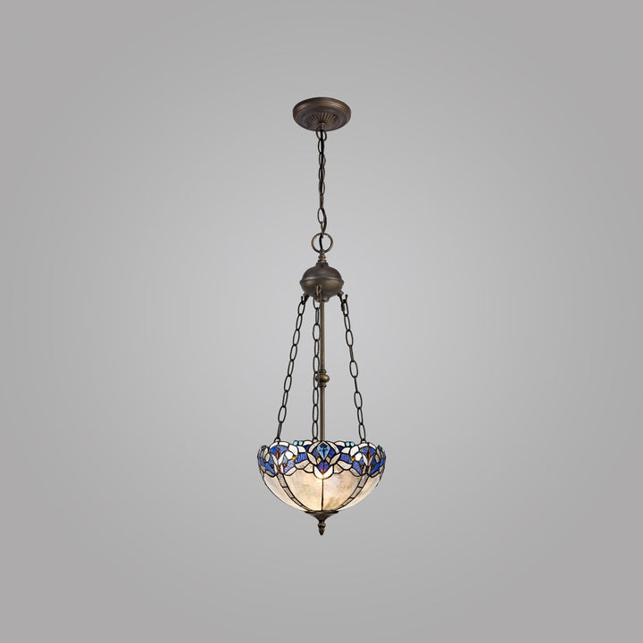 Nelson Lighting NLK01519 Ossie 2 Light Up Lighter Pendant With 30cm Tiffany Shade Blue/Aged Antique Brass