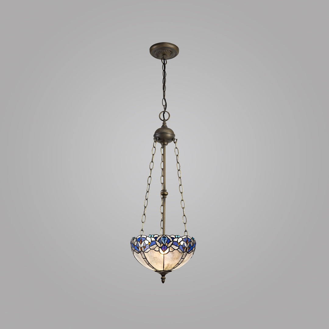 Nelson Lighting NLK01529 Ossie 3 Light Up Lighter Pendant With 30cm Tiffany Shade Blue/Aged Antique Brass