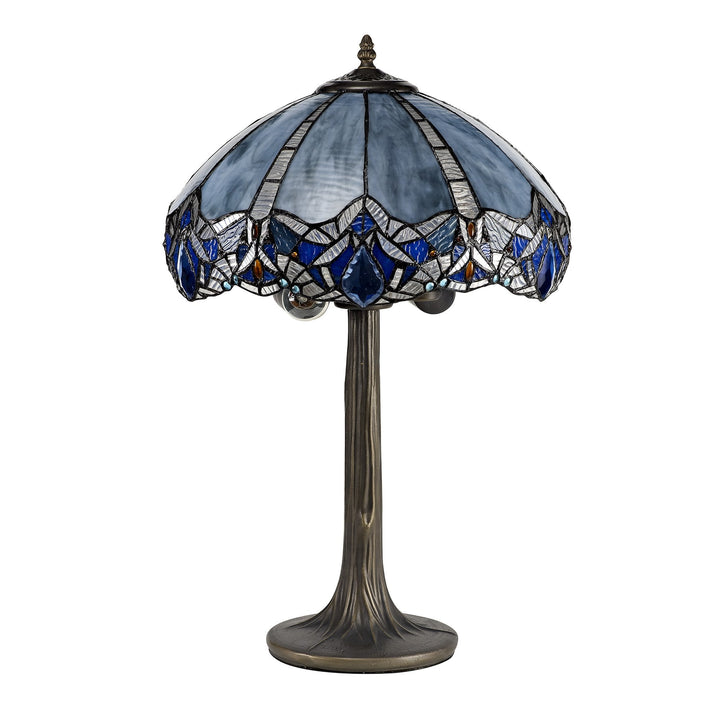 Nelson Lighting NLK01539 Ossie 2 Light Tree Like Table Lamp With 40cm Tiffany Shade Blue/Aged Antique Brass