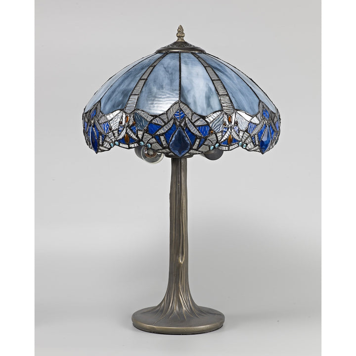 Nelson Lighting NLK01539 Ossie 2 Light Tree Like Table Lamp With 40cm Tiffany Shade Blue/Aged Antique Brass